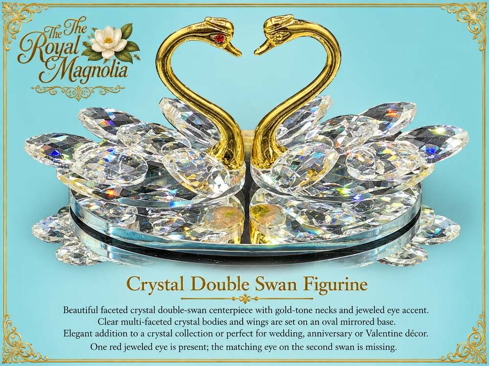 The Royal Magnolia Crystal Double Swan Figurine Gold-Tone Mirror Base